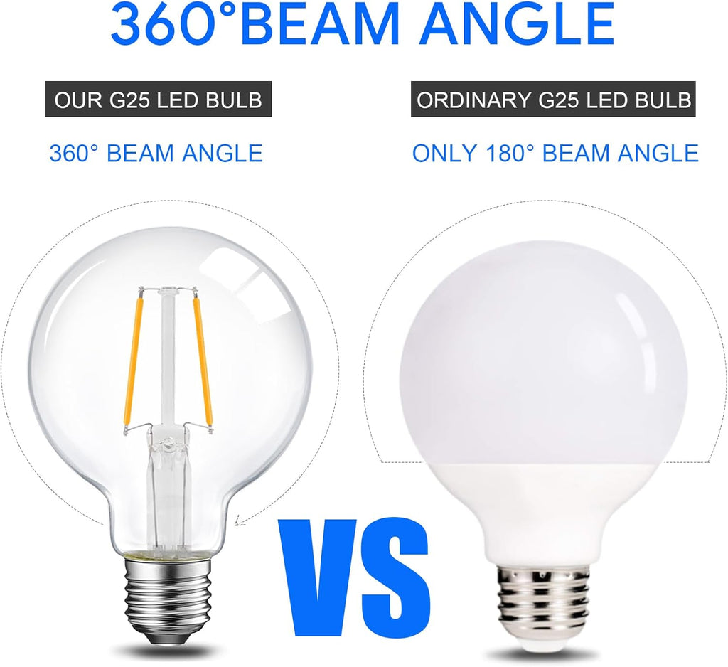 5W Dimmable G25 LED Globe Light Bulb, G25 LED Vintage Light Bulb, 60W Equivalent, 500Lumens, 2700K Soft White, E26