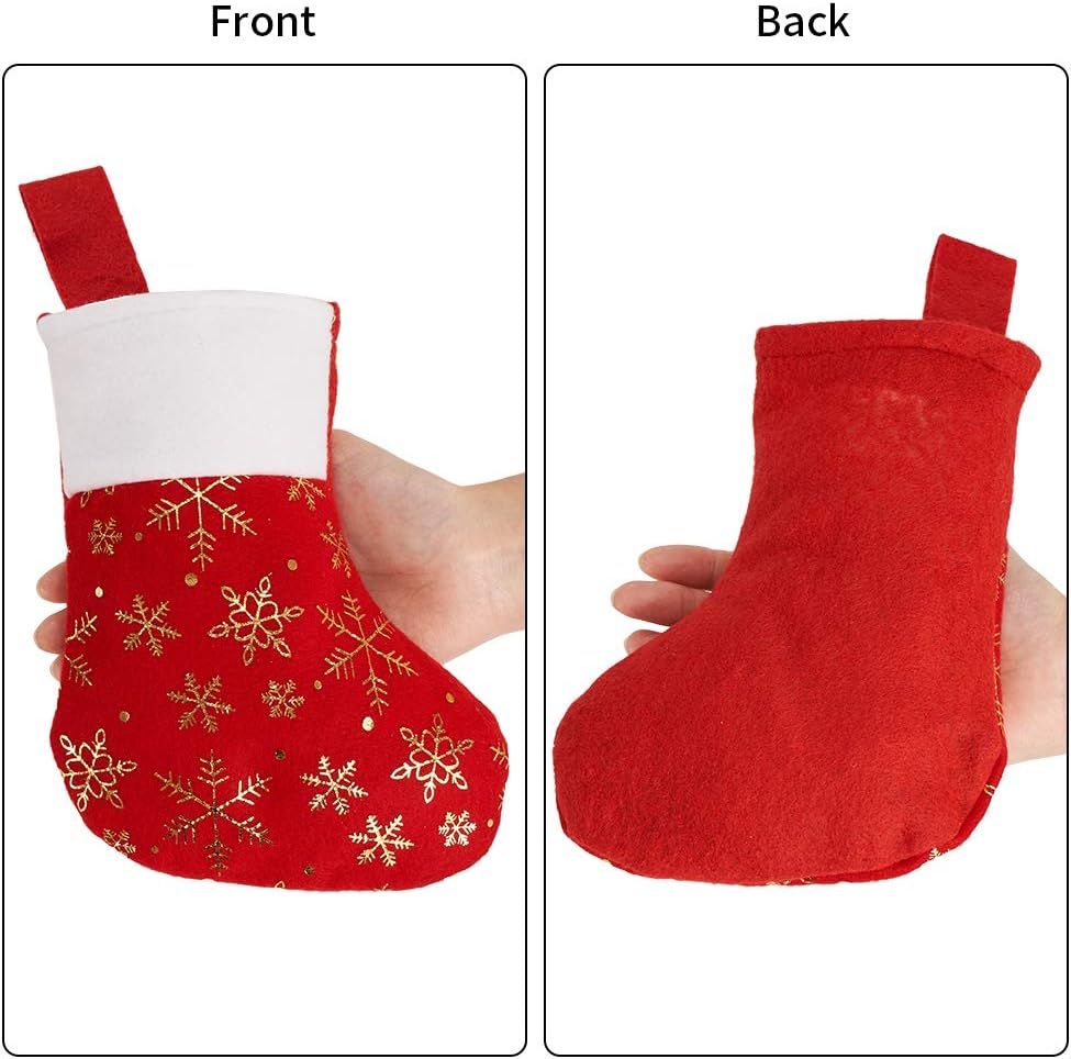 Christmas Stockings Decoration Snowflakes Stocking Red Fannel Faux Fur Xmas Stockings Decor Fireplace - Set of 24