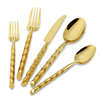 Gold Silverware Set 18/10 Stainless Steel Spiral-shaped Flatware Set, 20-Piece Hand Forged Mirror Finish Cutlery