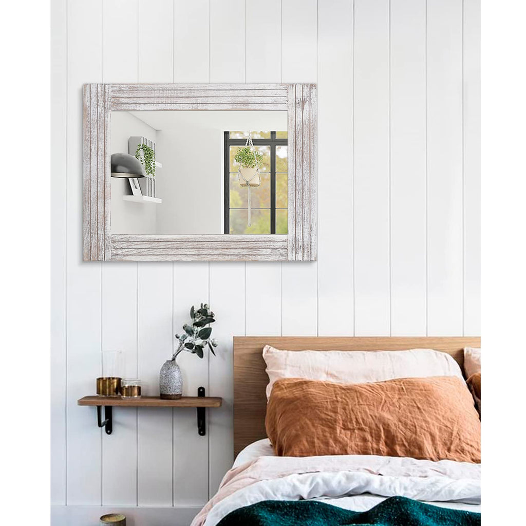 Wall Mirror Rustic Wooden Frame Rectangle Mirror Vintage Hanging Mirror Bathroom Living Room Farmhouse Wall Decor