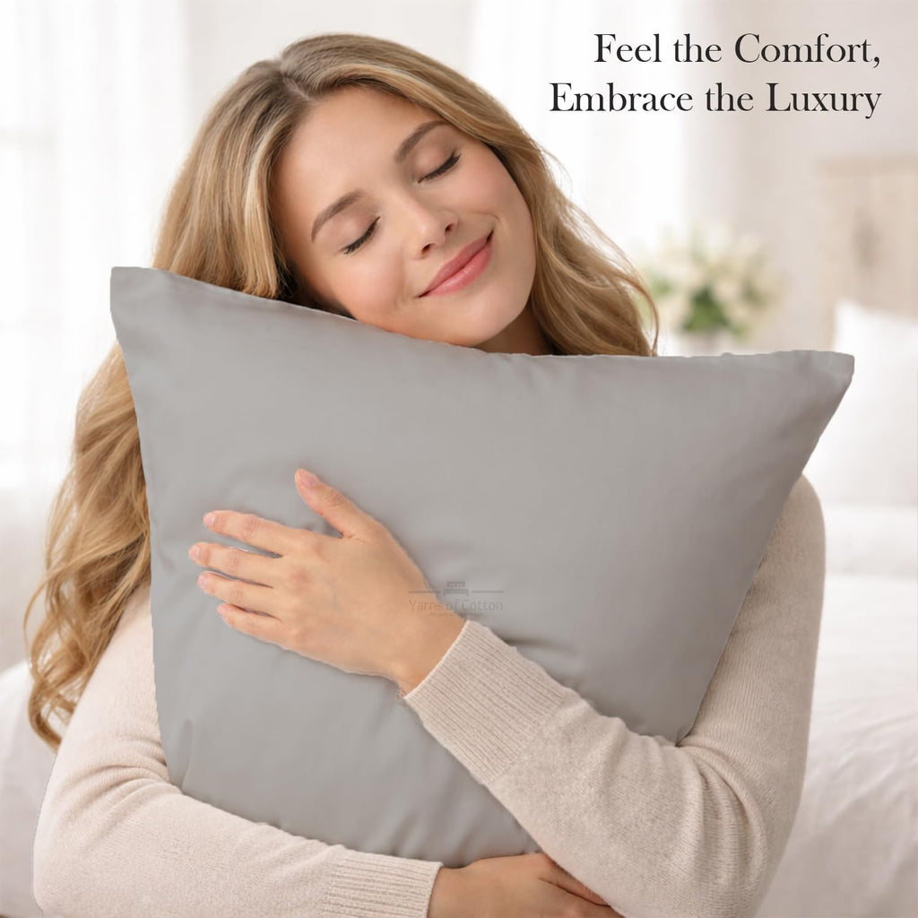 400 TC 100% Egyptian Cotton Queen Size Pillowcases Set of 4, Light Grey