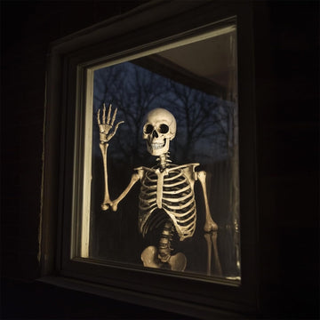 5.4Ft/170cm Posable Halloween Skeleton, Full Body Life Size Skeleton with Movable Joints Outdoor Halloween