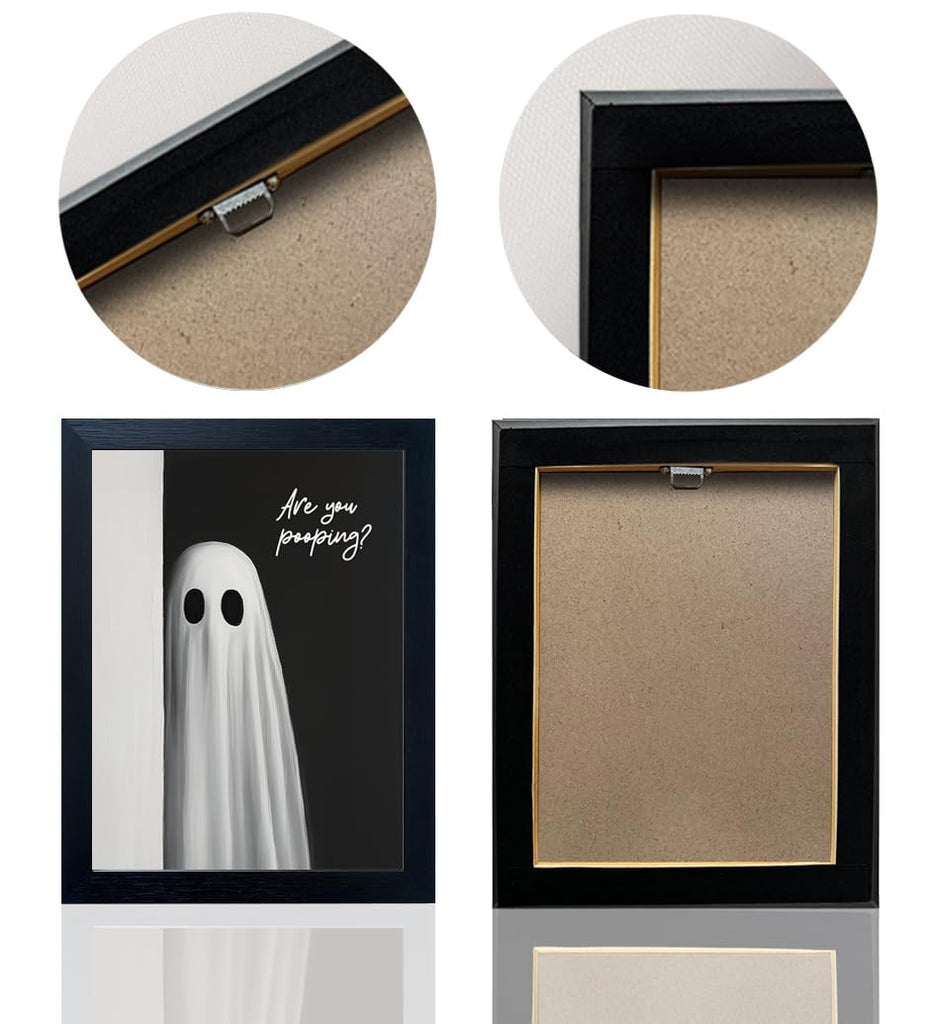 Black Framed Halloween Bathroom Wall Decor - Funny Are You Pooping Ghost Print, Cute Spooky Art for Toilet, Restroom
