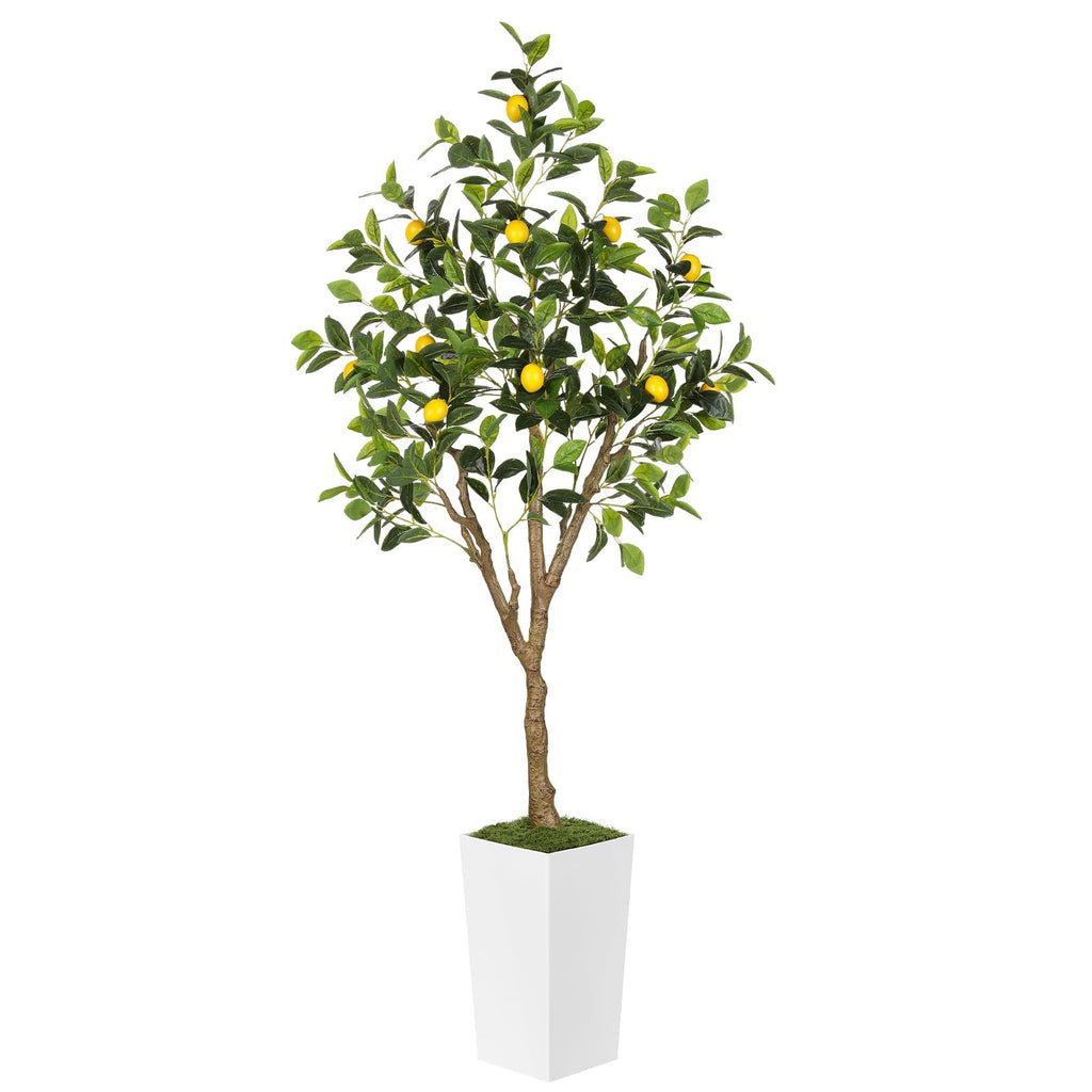 6FT Artificial Lemon Tree with White Tall Planter