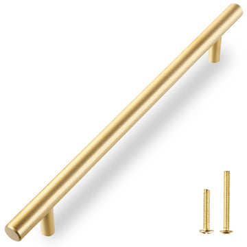Solid Brass Appliance Pull, Brushed Gold Handle, 18" Hole Centers