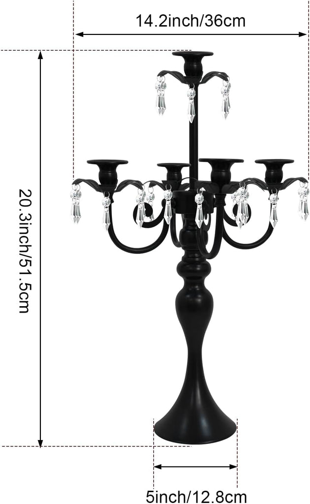 5 Arm Black Candelabra Centerpiece for Table, 20.3” Tall Metal Candlestick Candle Holder for Taper Candles, Gothic