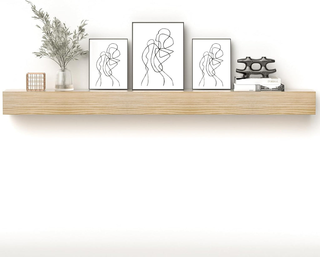 Shelf, 80" Handcrafted Solid Wood Floating Shelf for Over Fireplace - Rustic Farmhouse Wall-Mounted Mantel with