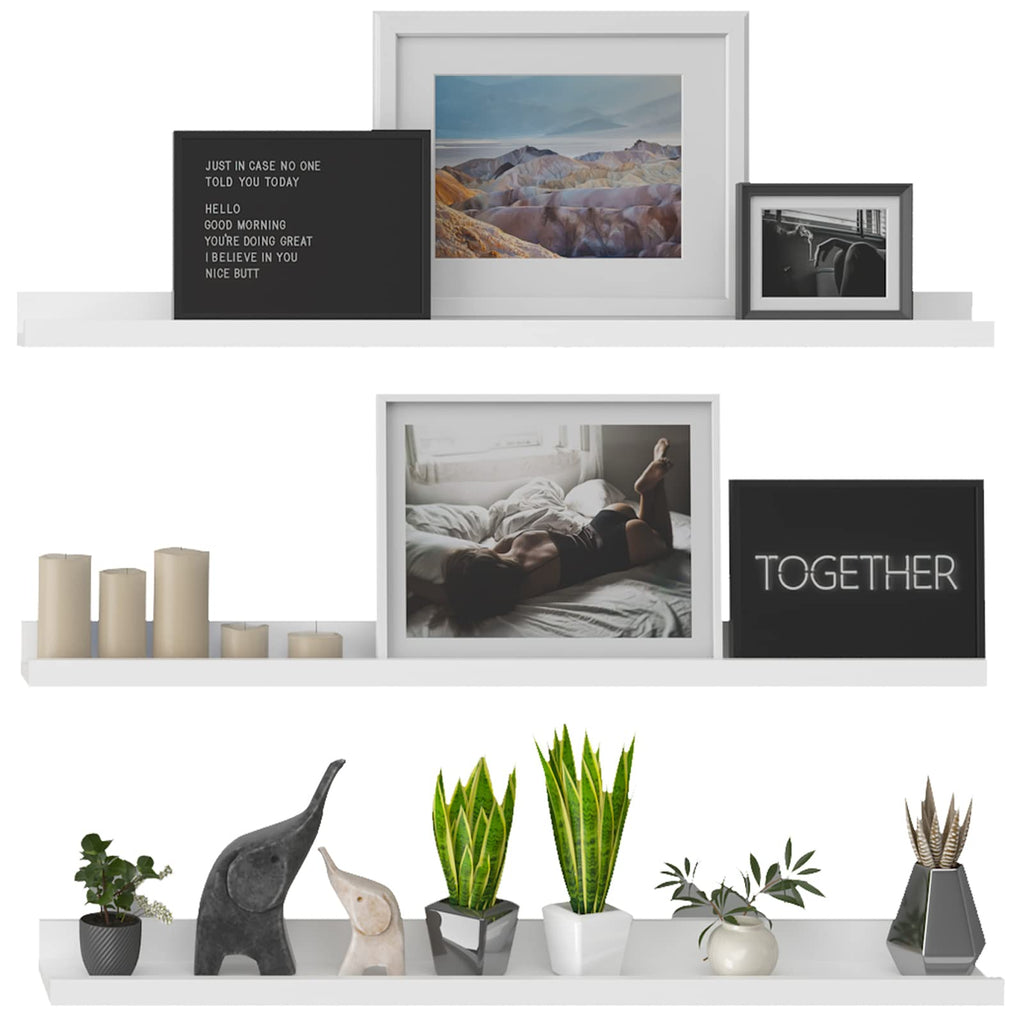 48 Inch Floating Shelves Wall Mounted Wall Shelves Set of 3, White Large Picture Ledge Shelf Living Room Bathroom