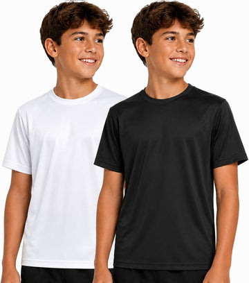 Boys Shirts, 2 Pack Lightweight Crewneck Moisture Wicking Short Sleeve