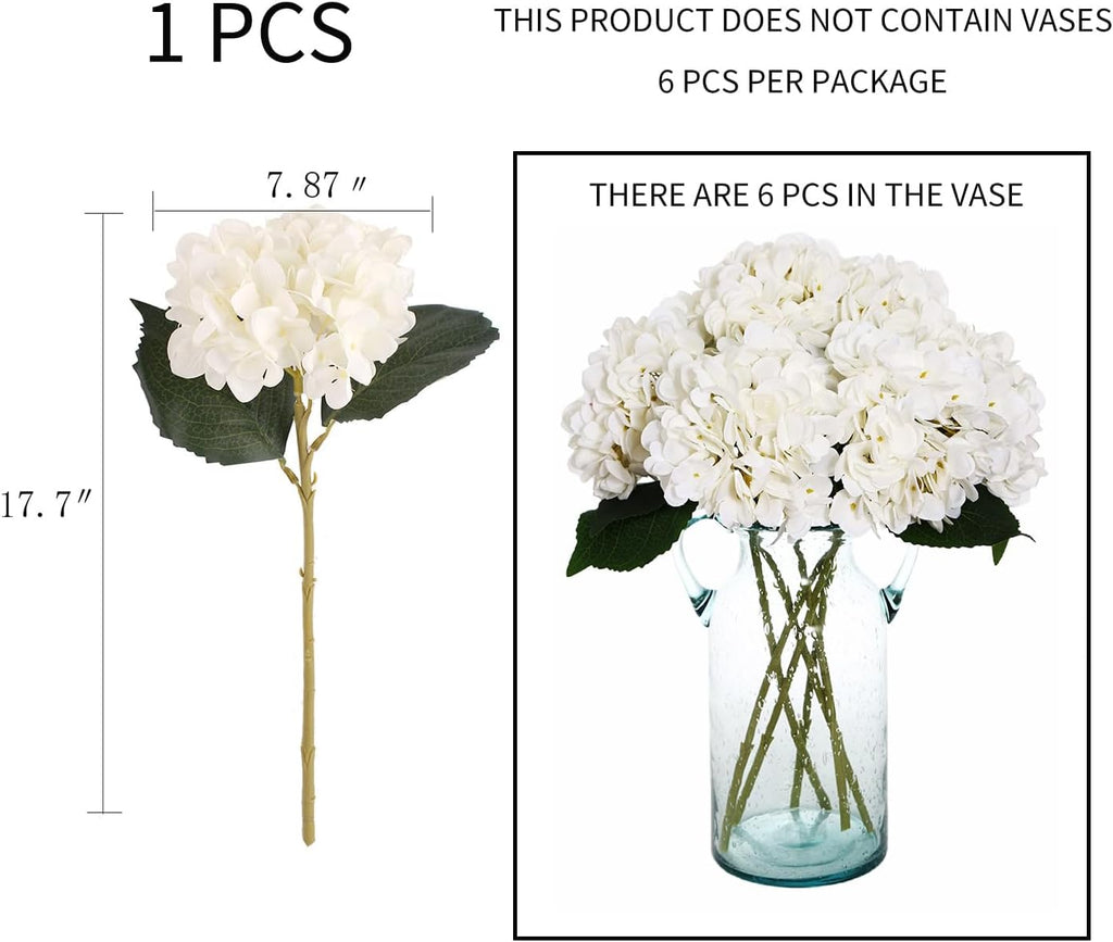 White Hydrangea Artificial Flowers Silk Fake Hydrangeas - Set of 6