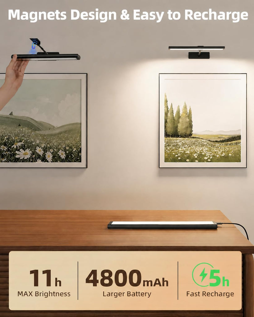 Picture Light for Wall, 13'' Black Rechargeable Wireless Lights