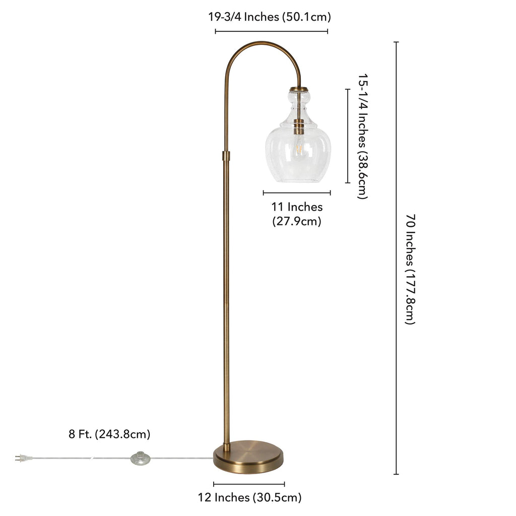 Arc Floor Lamp with Glass Shade in Brass/Seeded, Floor Lamp