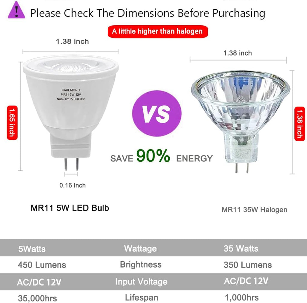 5W MR11 GU4.0 Led Bulbs, 35W Halogen Equivalent, 2700K Warm White