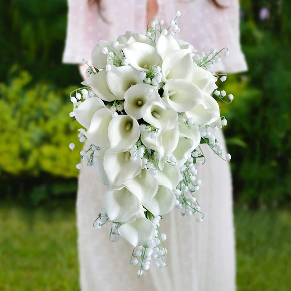 Wedding Bouquets for Bride, 10 Inch White Artificial Calla Lily