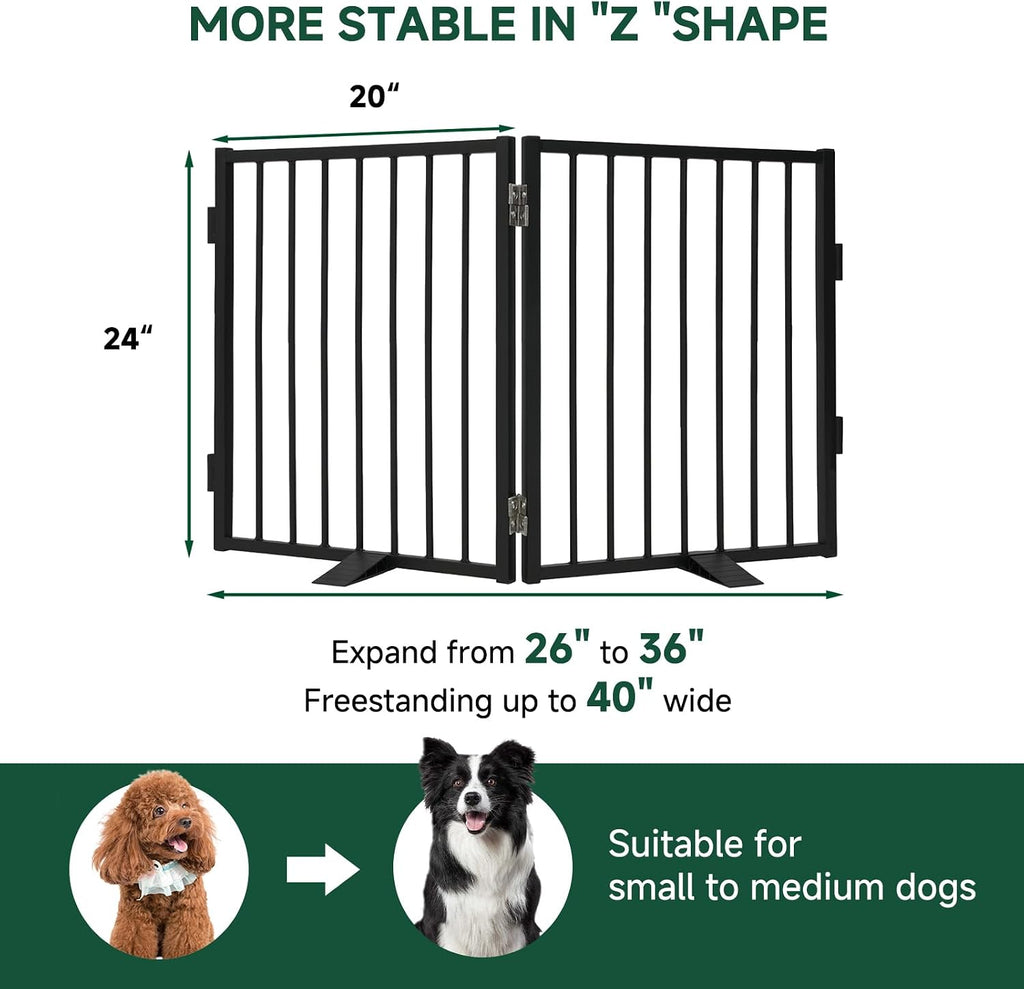 Paw Freestanding Dog Gate, 40" W x 32" H, 2-Panel, Black