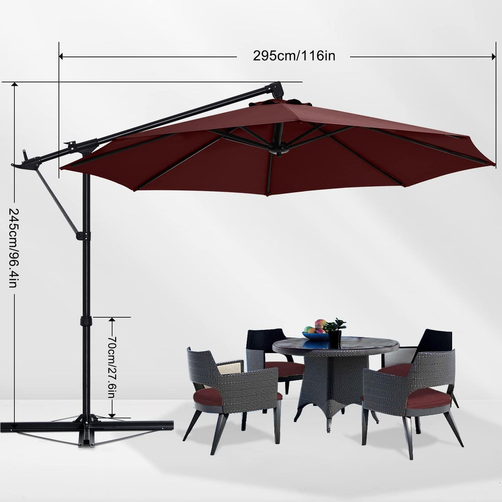 10FT Cantilever Umbrella Offset Hanging Patio Umbrella with Base Stand Rotate and Tilt，Suitable (Burgundy)