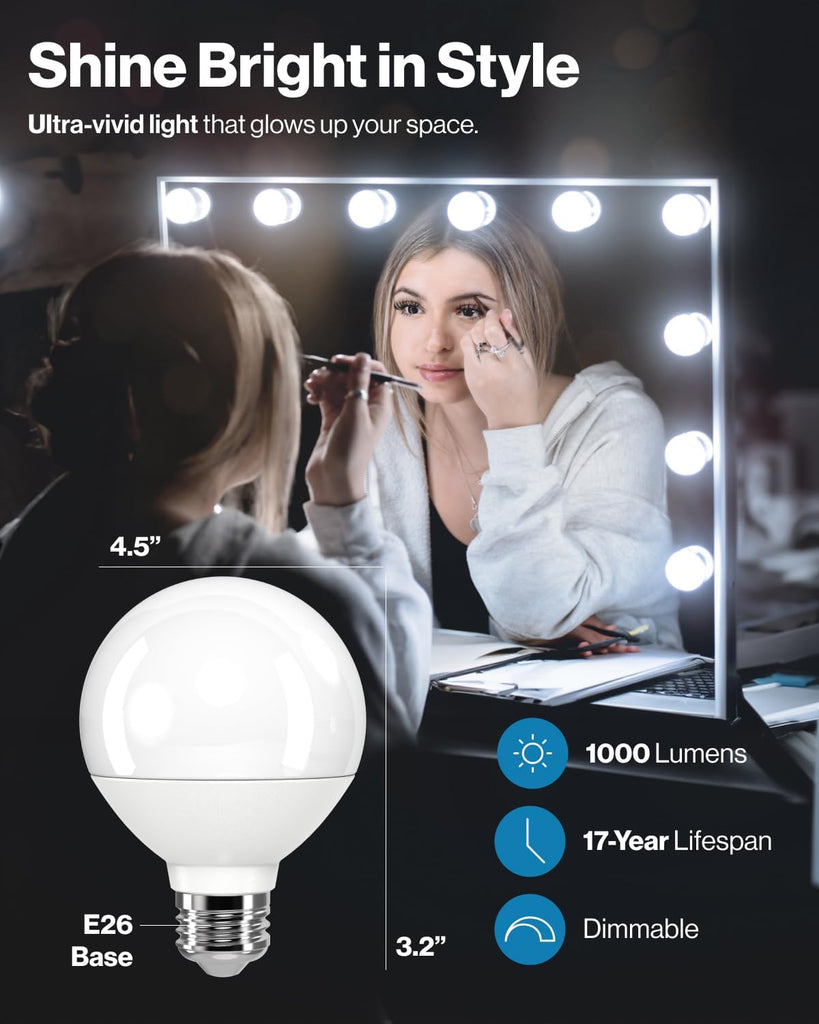 G25 LED Light Bulbs, Globe Vanity Lights for Bathroom High Output, 1000 LM, 11W (100W Equivalent), 5000K Daylight