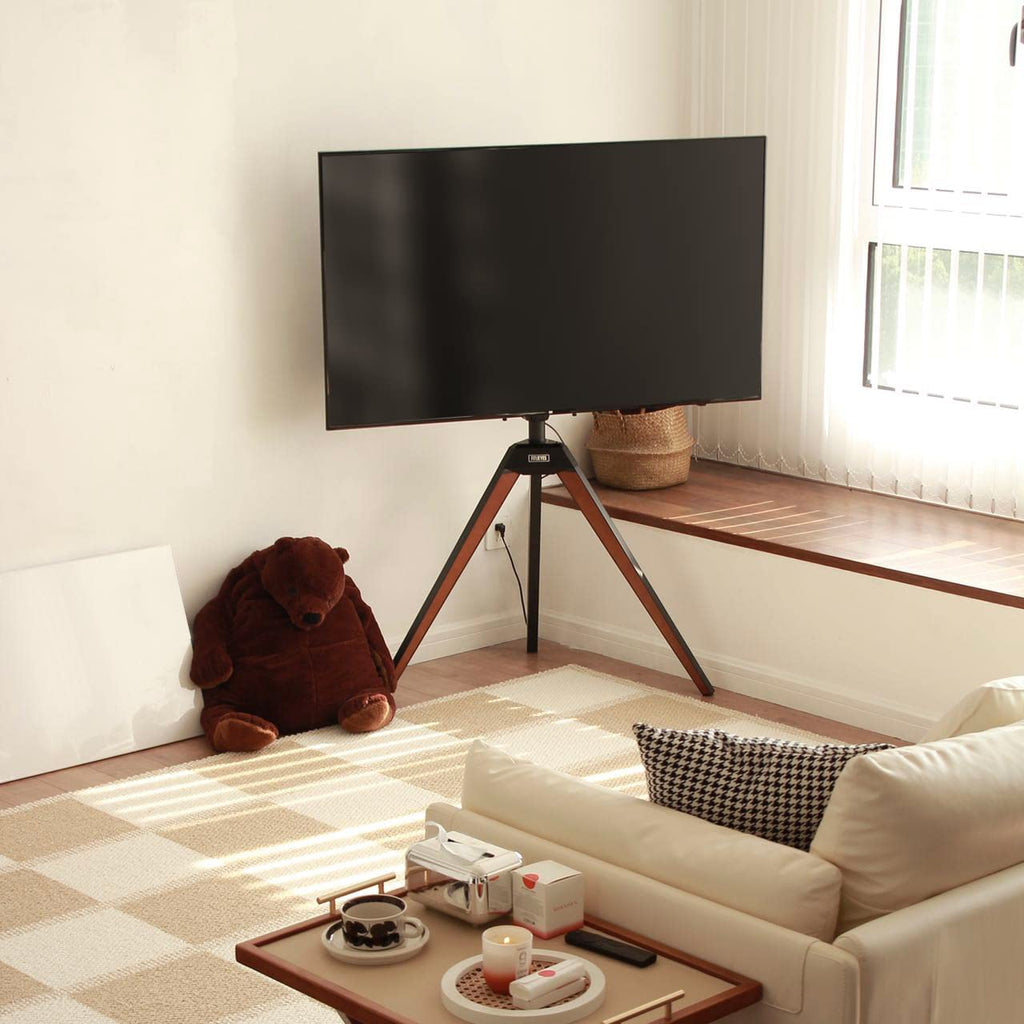 Corner TV Stand for 32-65 Inch TV with Height Adjustable, Walnut
