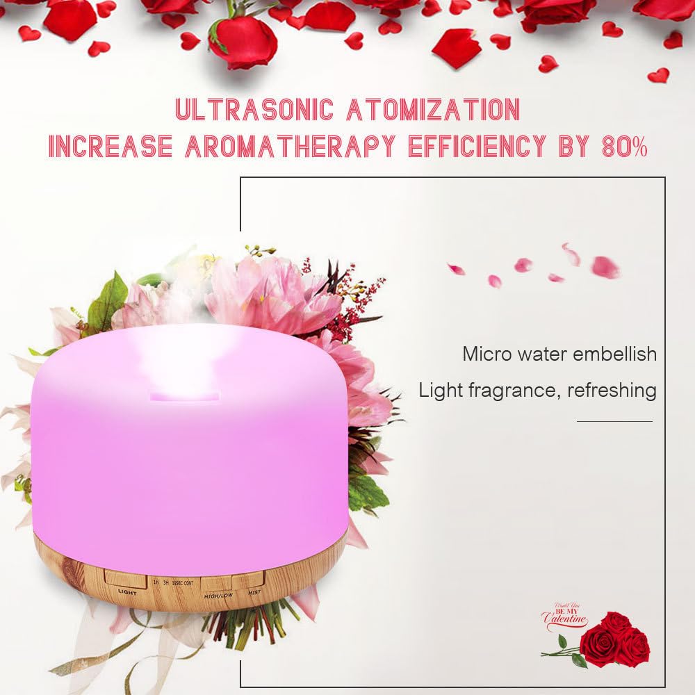 500ml Essential Oil Diffuser with Remote Control, Premium Ultrasonic Aromatherapy Diffusers Scent Humidifier