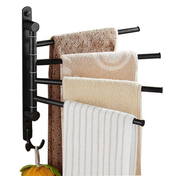 Oil Rubbed Bronze Towel Bars Wall Mounted Swivel Towel Rack Holder with Hooks 4-Arm