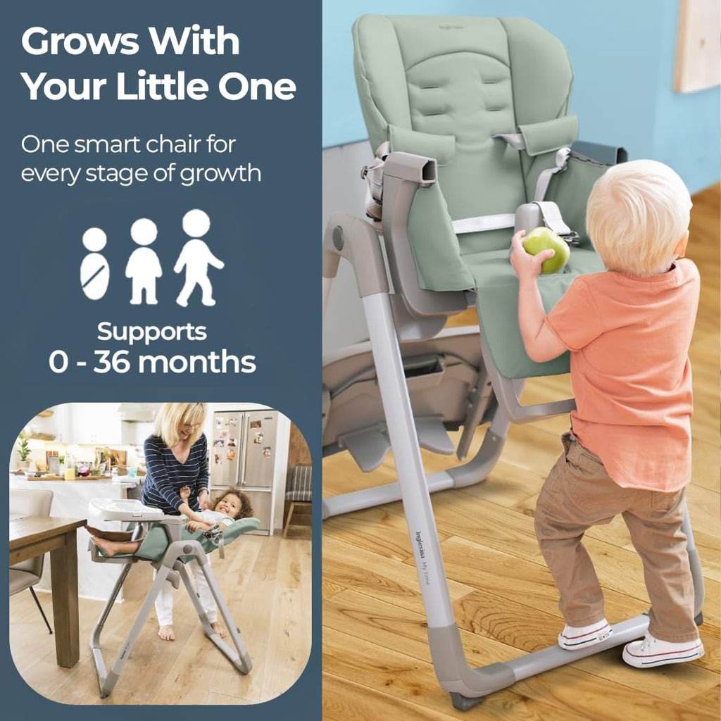 My time Highchair, Mint - Adjustable High Chair for Babies & Toddlers, 4 Height & 3 Recline Settings, Collapsible