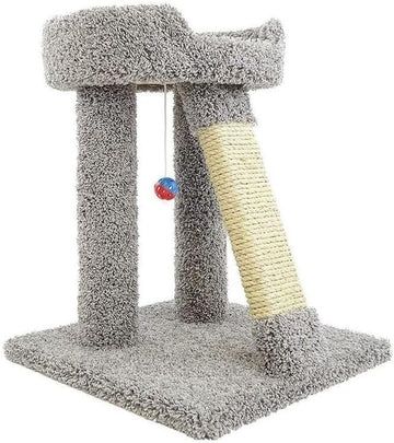 Mountain Lodge Elevated Cat Scratch Post with Cat Bed, Compact and Stylish Elevated Cat Bed with Plush Carpet