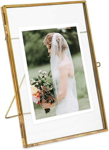 Gold Picture Frame - 4x6 Antique Brass Postcard Picture Frame for Desk - Small Pressed Glass Frame for Pressed