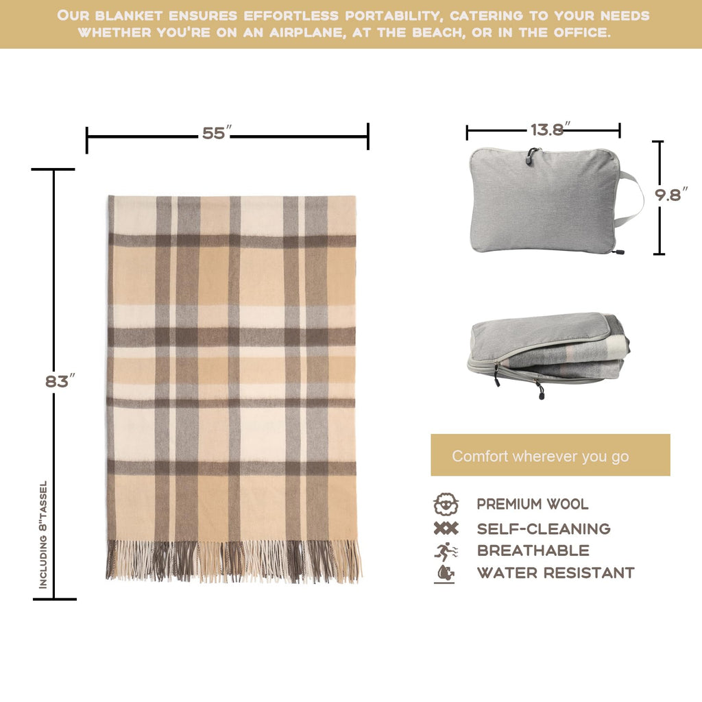 100% Wool Throw Blanket, Super Soft Lightweight Blanket for Couch