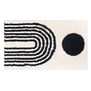 Boho Bathroom Rug 20"x31.5" - Black and Warm Ivory/Cream Abstract Rainbow Arches Bath Mat - Mid Century Modern