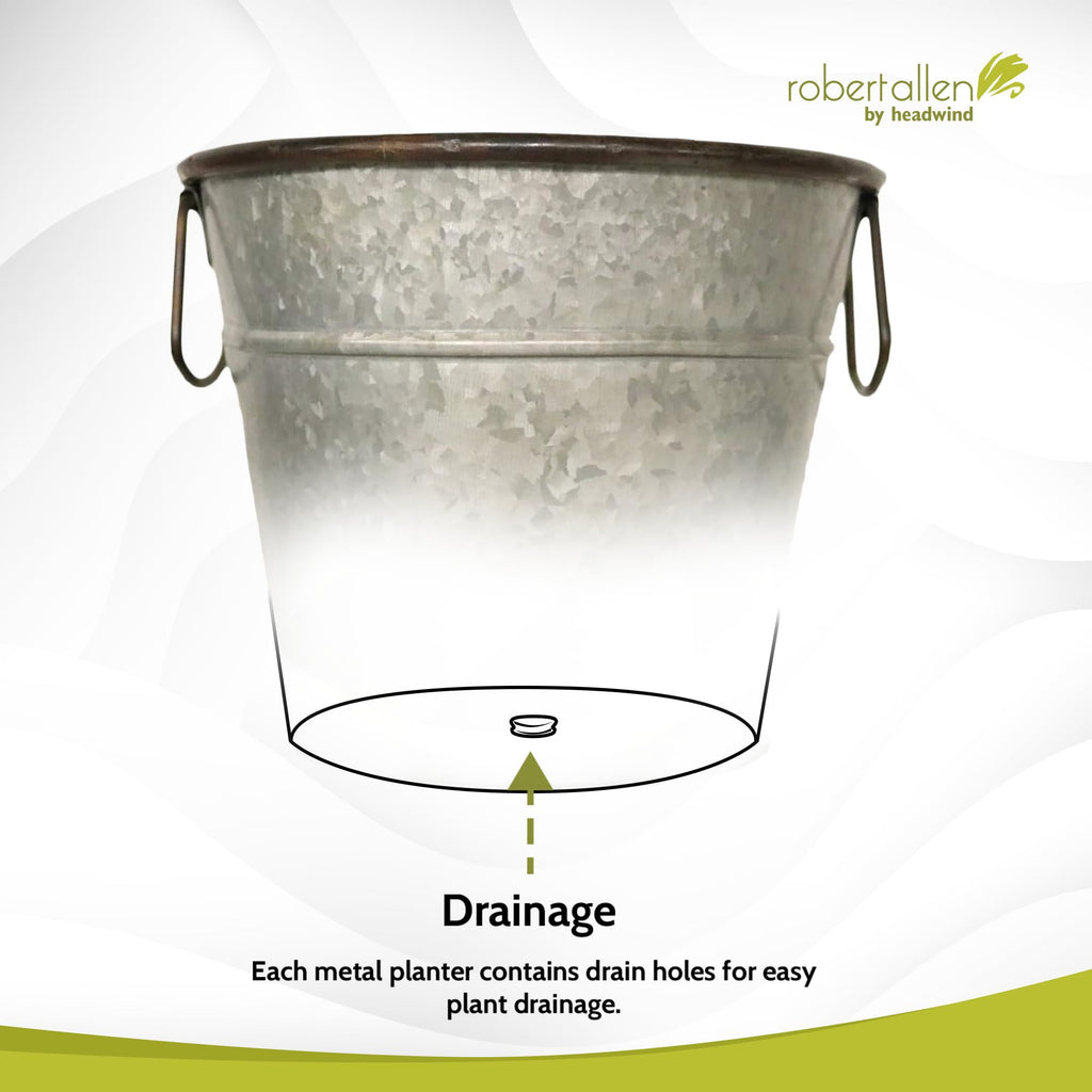 Countryside Collection - 10 Inch Smoky Gray Farm Classic Planters with Handles for Decorative Buckets Metal Flower