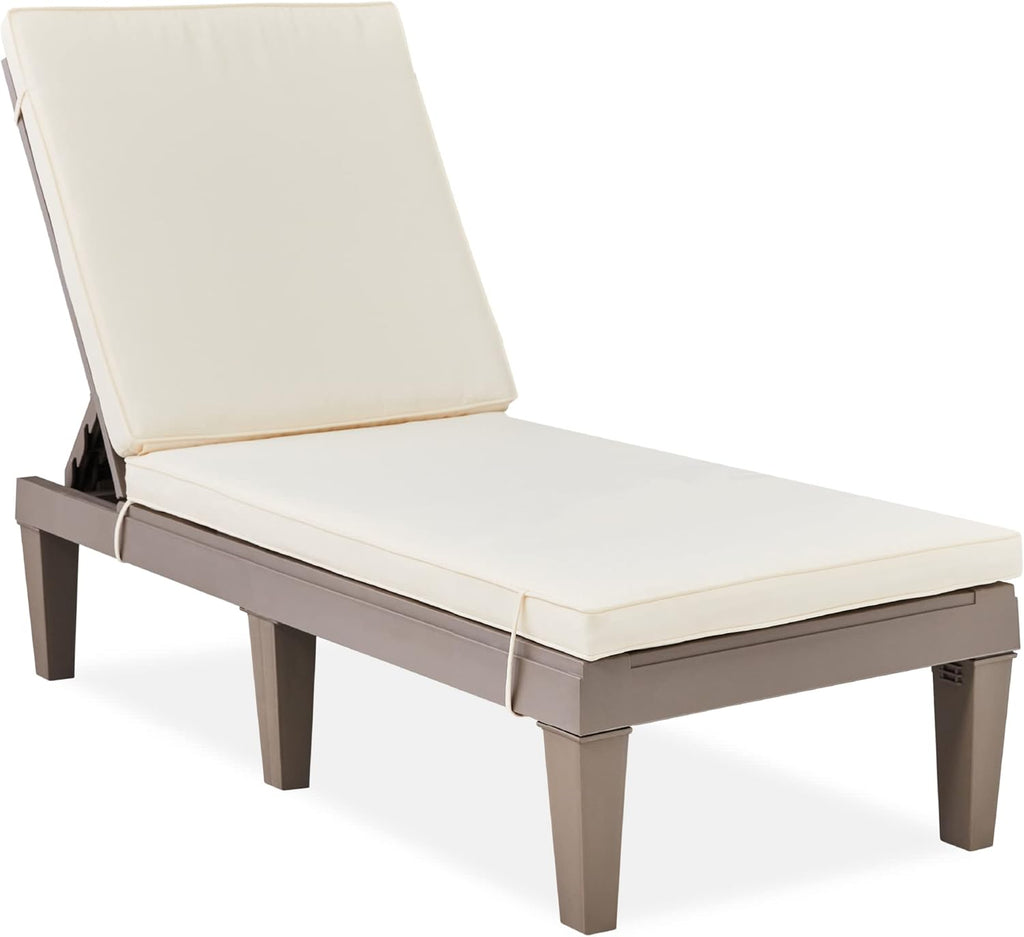 Best Choice Products Outdoor Lounge Chair, Resin Patio Chaise Lounger for Poolside, Backyard, Porch w/Seat Cushion