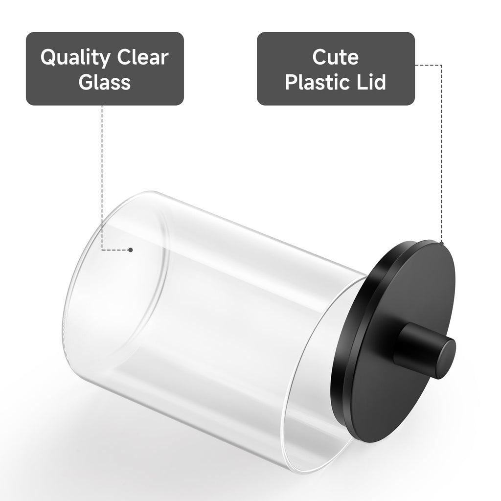 Glass Qtip Holder Dispenser - 10 oz Clear Canister Apothecary Jar, Bathroom Vanity Storage Organizer Set for Cotton