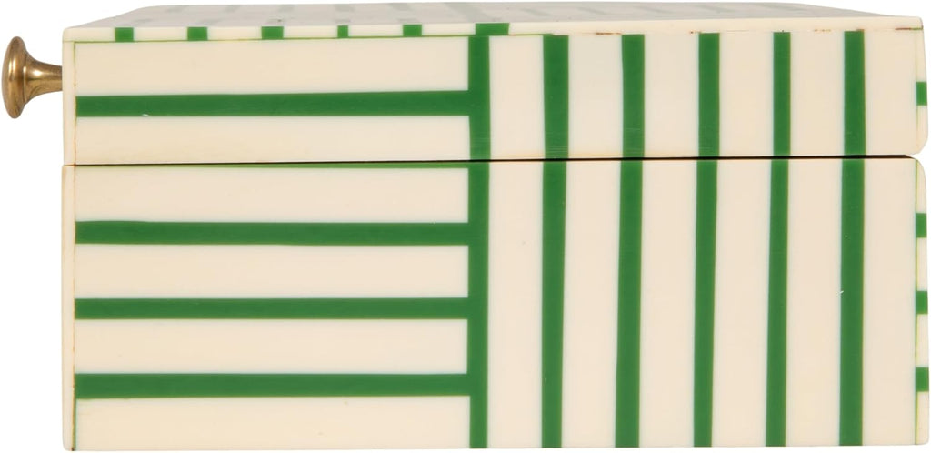 Green & White Striped Resin Storage Box