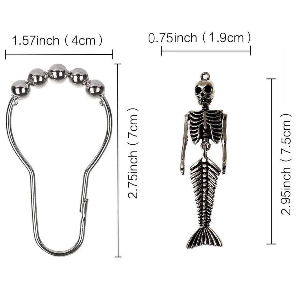 12Pcs Mermaid Skeleton Shower Curtain Hooks Halloween Decorative Home Bathroom Decor Rustproof Skeletons Shower