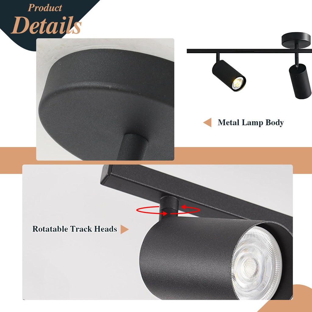 Modern Matte Black 3 Lights Adjustable LED Track Lighting Kits Industrial 3 Ways Flush Mount Ceiling Spotlights