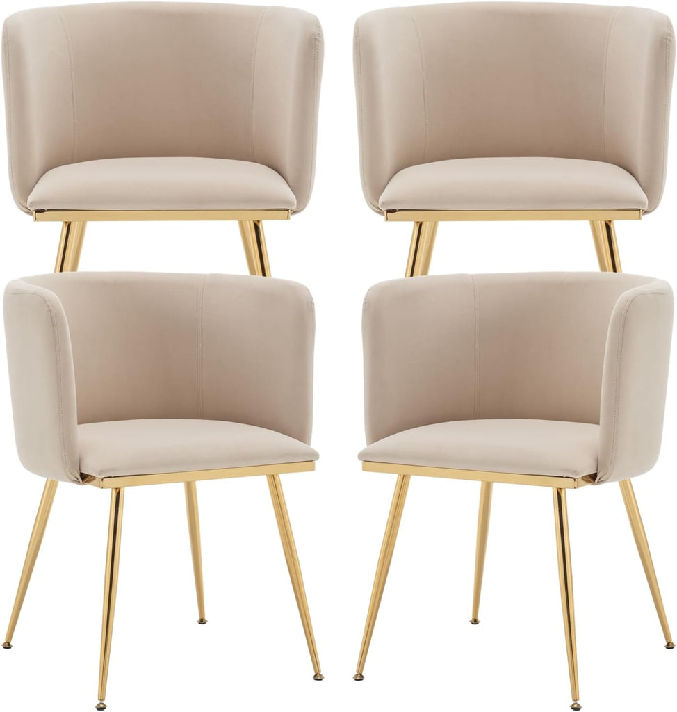 Velvet Dining Chairs Set of 4, Barrel Dining Chairs with Gold Metal Legs
