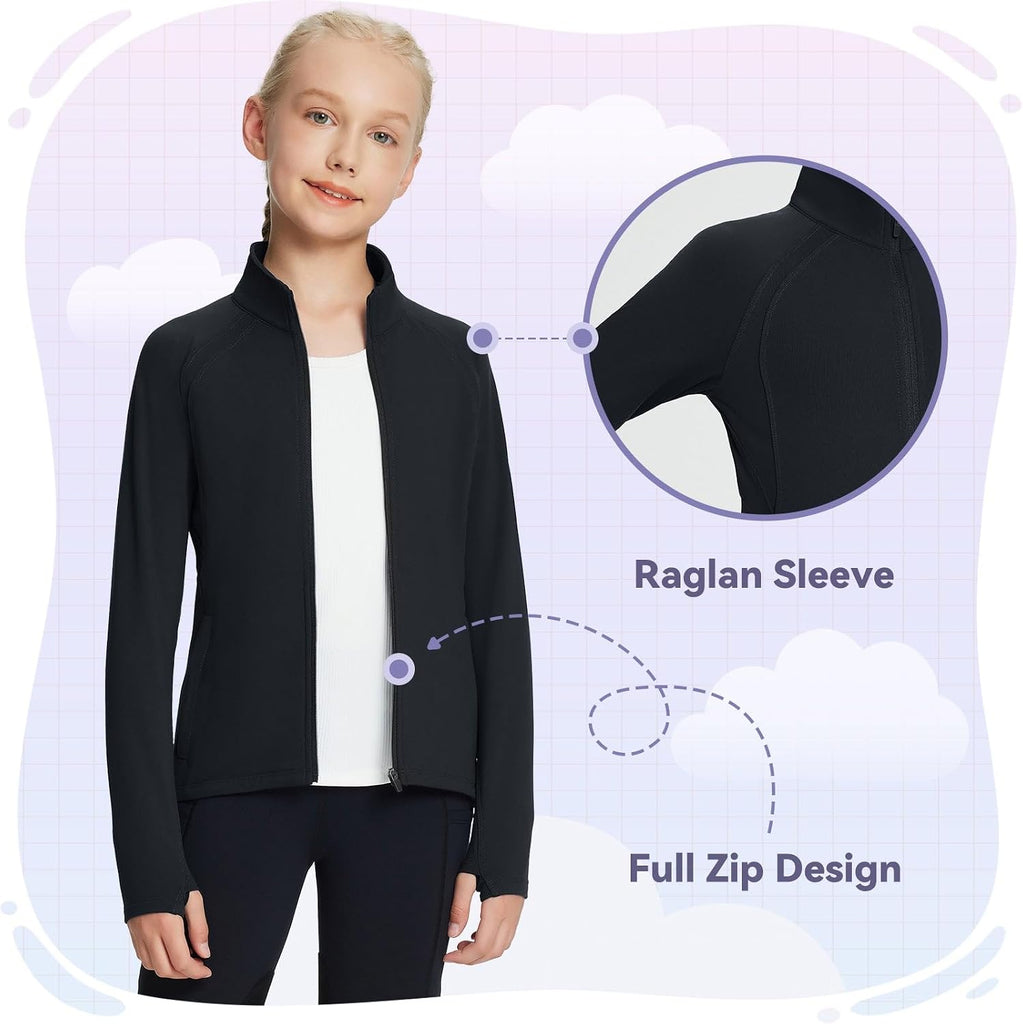 Kid's Fleece Jacket Full-Zip Raglan Sleeve Riding Shirts