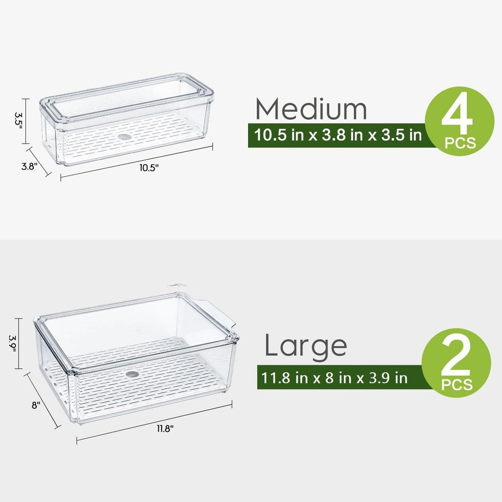 6 Pack Fridge Organizer Bins with Lids, Stackable Clear Storage