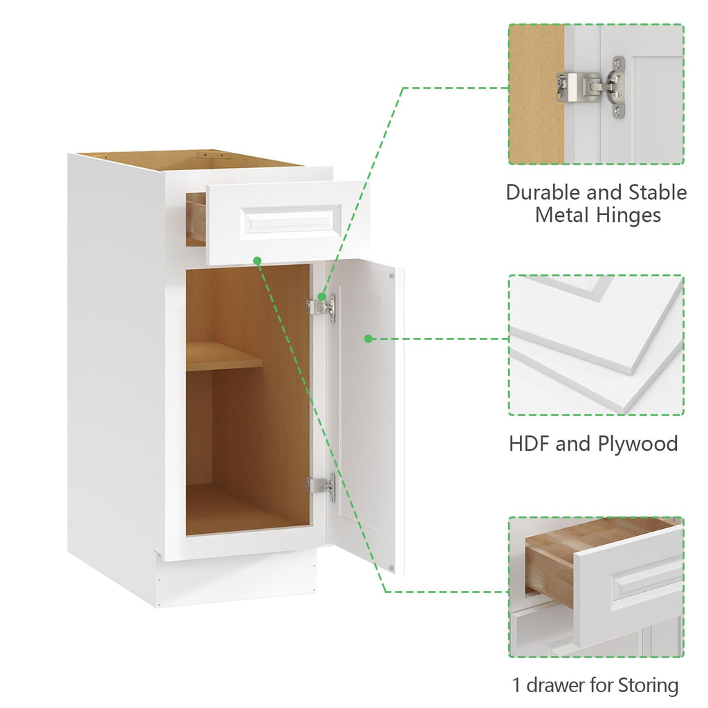12" Kitchen Base Cabinet, Sideboard Storage Cabinet with Soft-Close Drawer and Adjustable Shelf, RTA Base Cabinet