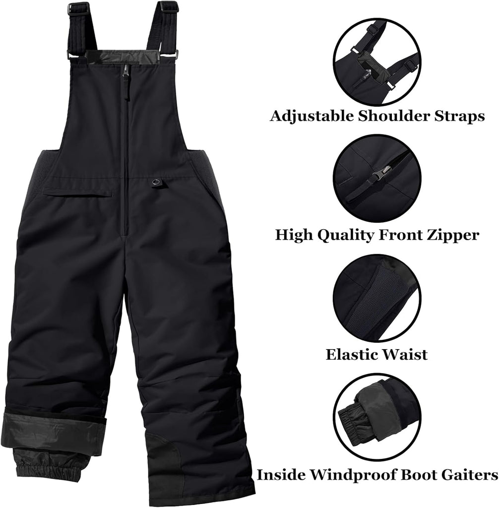 Kids Snow Bibs Unisex Waterproof Winter Ski Pants for Boys Girls