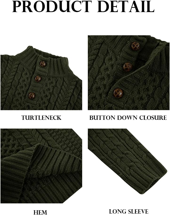 Boys Mock Neck Pullover Sweater Button Cable Knit Jumper