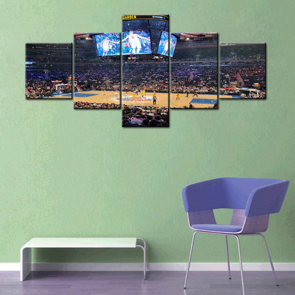 Wall New York Manhattan Madison Square Garden Paintings Basketball Pictures 5 Piece Canvas Modern Artwork Home Decor