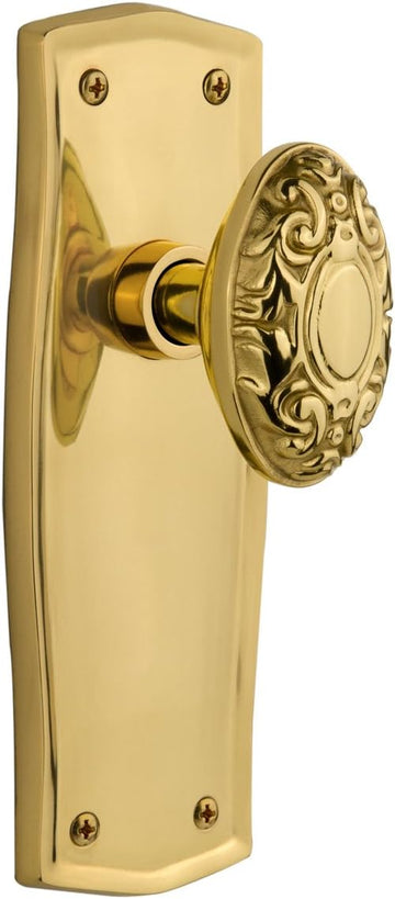 Prairie Plate with Victorian Knob, Privacy - 2.375", Unlacquered Brass
