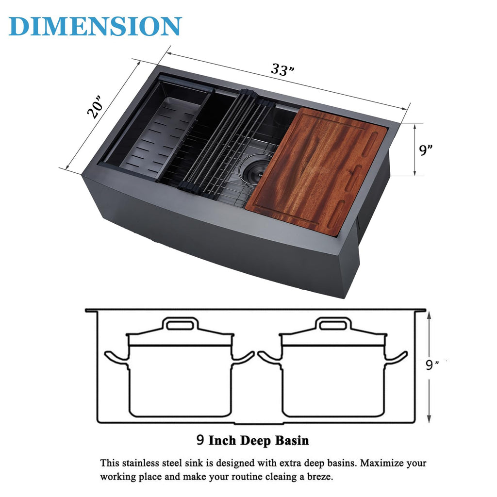 33 Inch Black Farmhouse Sink, Apron Front Farm Kitchen Sinks