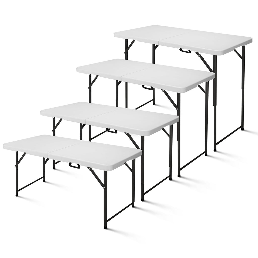 4ft Folding Table, Portable Fold-in-Half Adjustable Height Utility Table for Indoor/Outdoor Use, Durable HDPE &