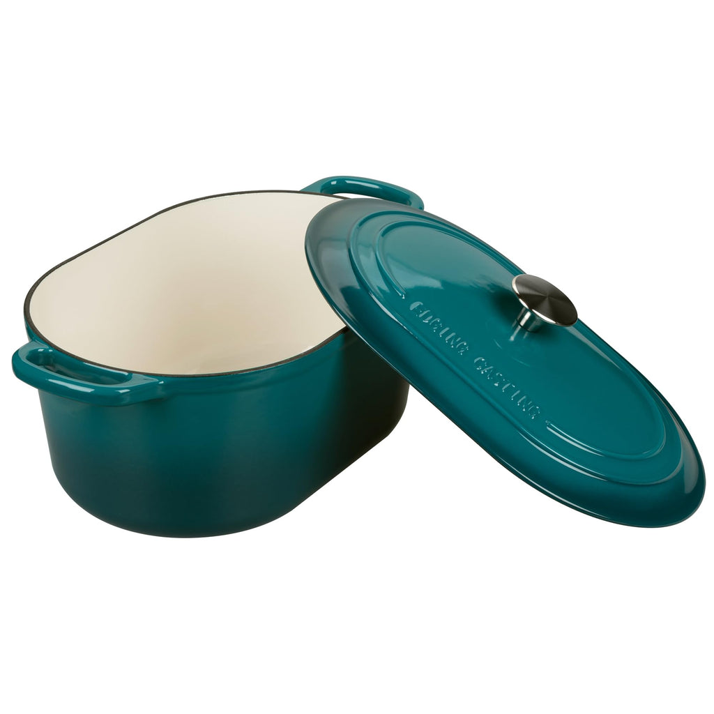 Enameled Cast Iron Oval Dutch Oven, 6QT, Darkcyan