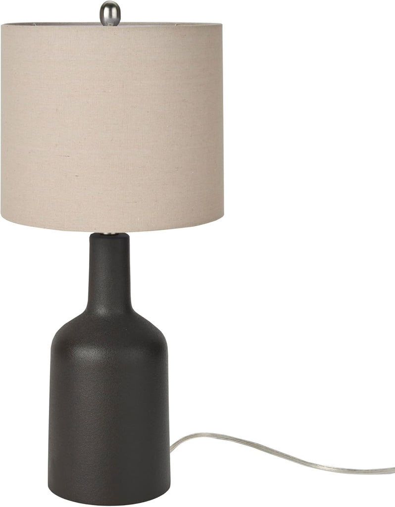 Home 22" Matte Black Ceramic Table Lamp with Oatmeal Shade for Modern, Transitional, Bedside Table, Living Room