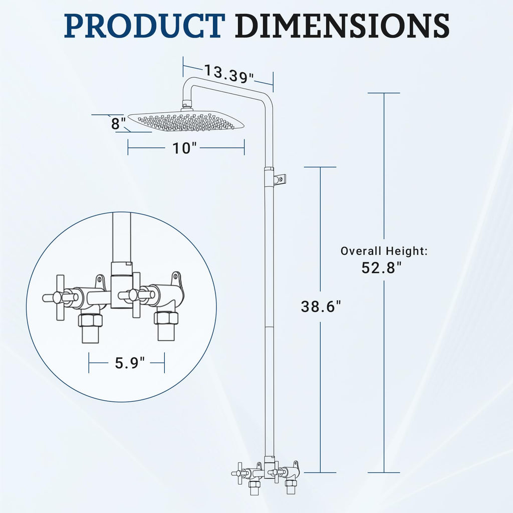 316 Marine Grade Stainless Steel 10" Rainfall Outdoor Shower Kit