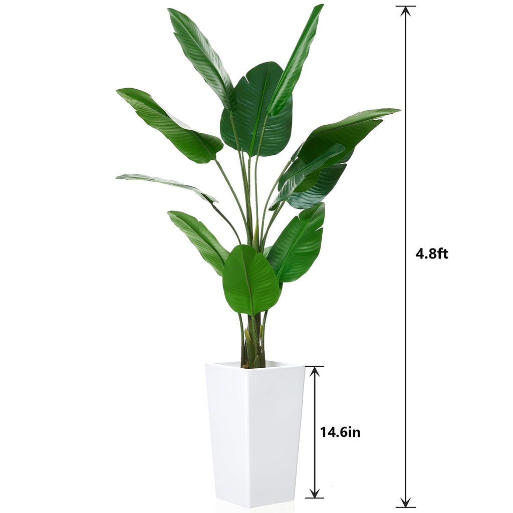5 FT Artificial Bird of Paradise Tree with 12 Leaves, Tall Faux Artificial Plants for Indoor&Outdoor Fake Banana Leaf