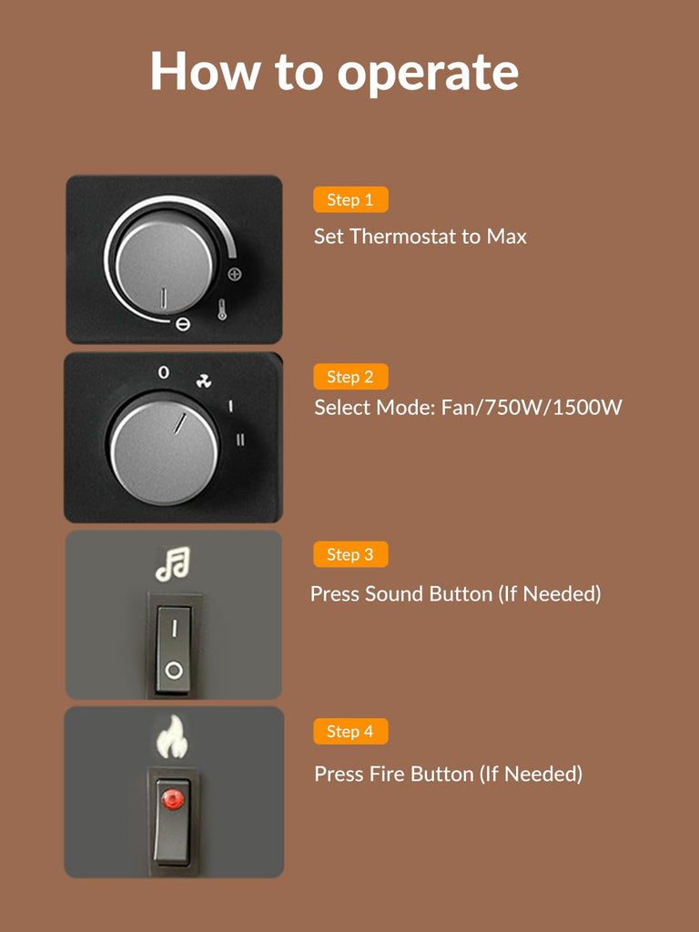 Portable Electric Fireplace Heaters for Indoor Use, 1500W Space Heater Fireplace with Realistic Flame & Fire Crackling